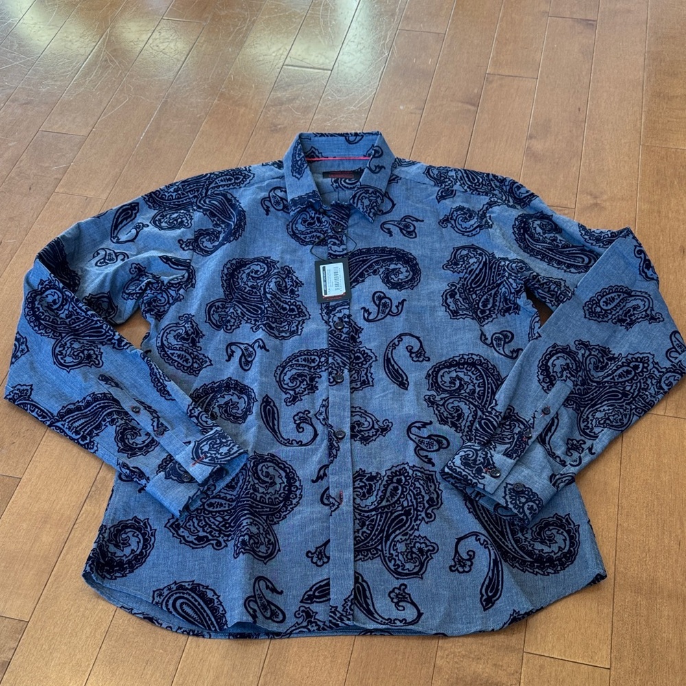 NWT Jared Lang After Hours Blue Paisley Button-down in L